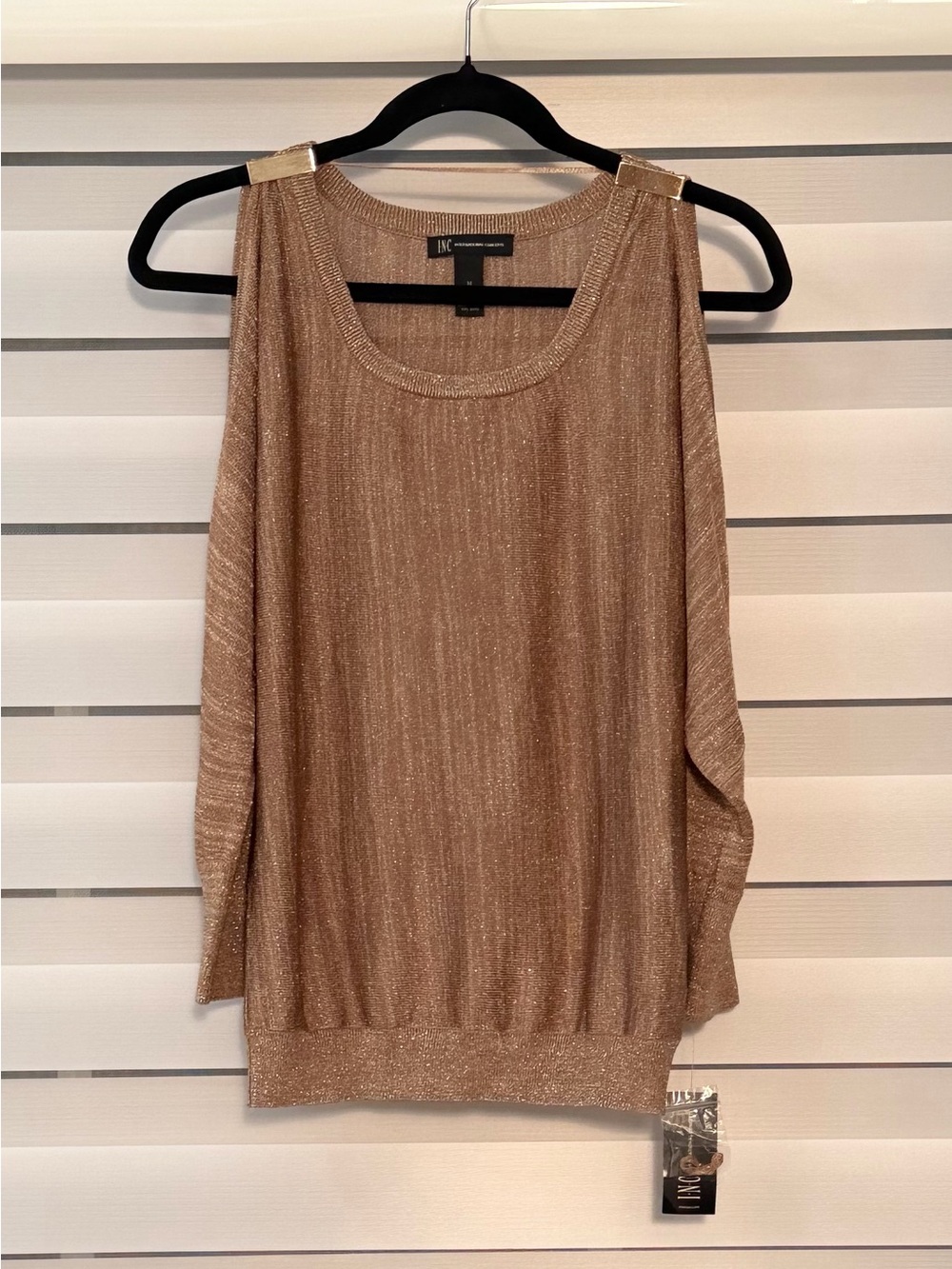 INC Metallic Gold Cold Shoulder Sweater NWT Size M